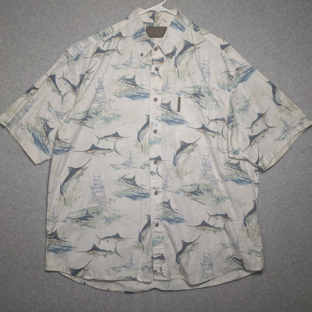 Magellan Marlin Fishing Shirt Mens XL Short Sleeve Cotton Coastal Grandpa Ocean